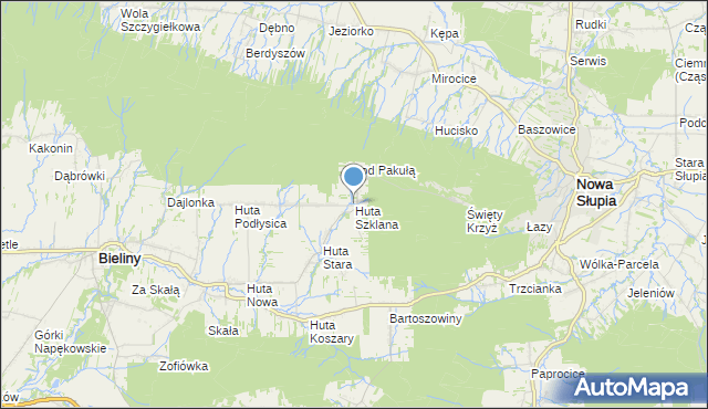 mapa Huta Szklana, Huta Szklana gmina Bieliny na mapie Targeo
